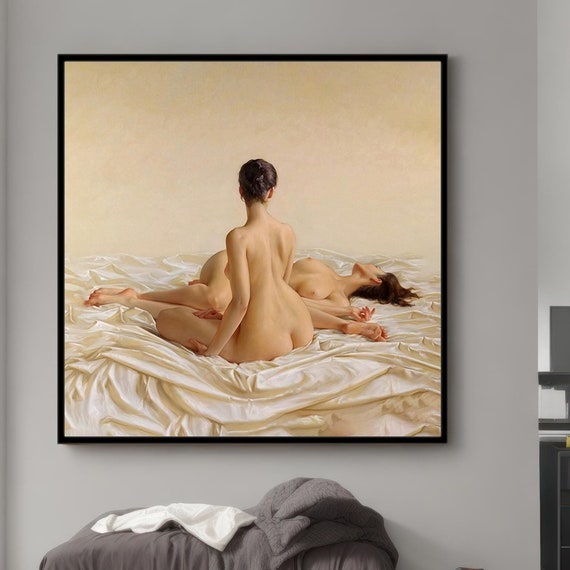 Naked Concubines In The Harem Wall Art Print On Nudes On Beige Satin Painting Naked Women Posterr