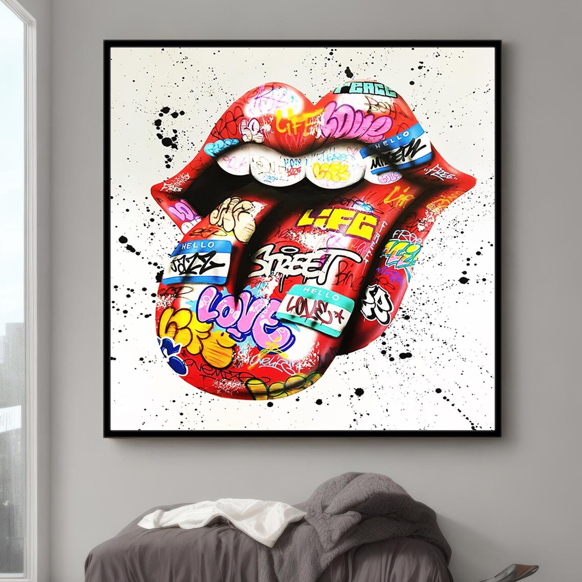 Red Lips Tongue Graffiti Street Art Rock Style Pop Culture Poster