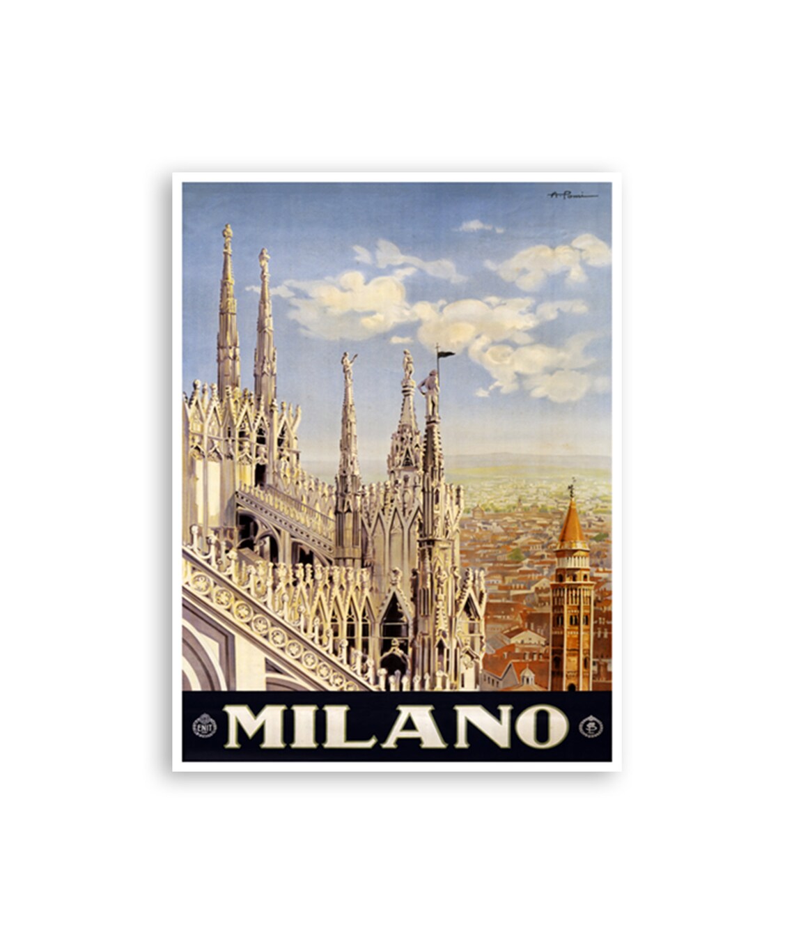 Milano Italy Vintage Travel Poster With Milan Cathedral Duomo Spires
