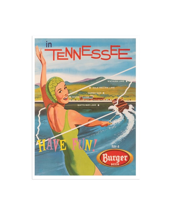 Tennessee Travel Poster Waterskiing Art Print Xr2195a
