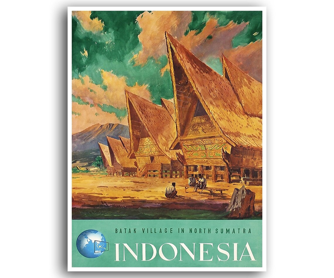 Indonesia Retro Travel Poster, Asian Home Decor