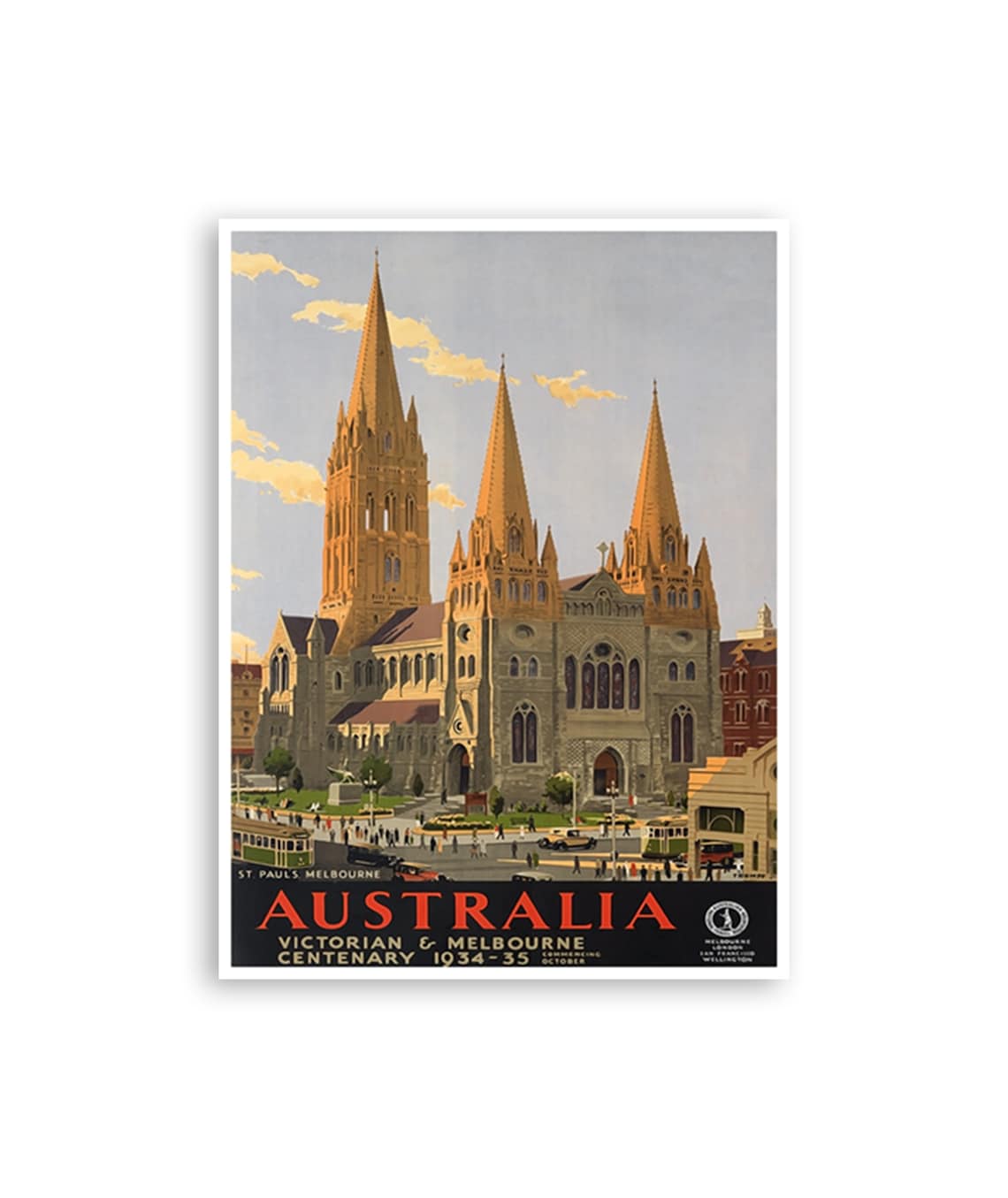 Australia St Pauls Melbourne Victorian Centenary 1934 Travel Poster