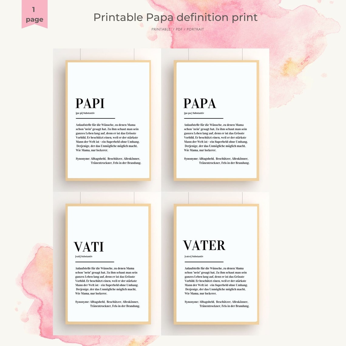 Papi Definition German Dad Gift Minimalist Typography Poster - Image 3