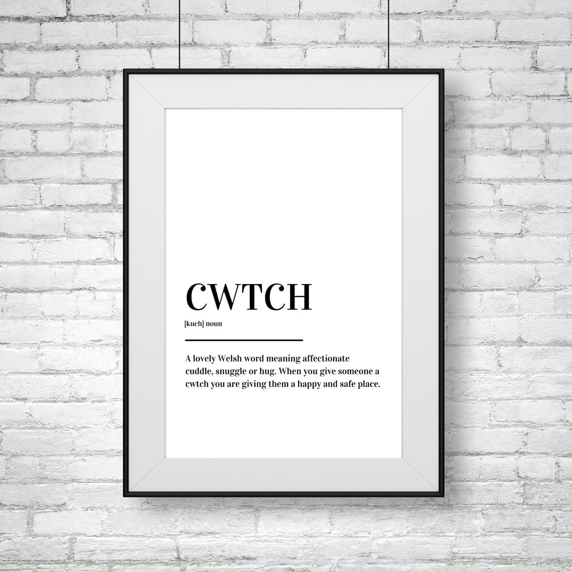 Cwtch Welsh Cuddle Hug Word Definition Black White Minimalist Poster - Image 2