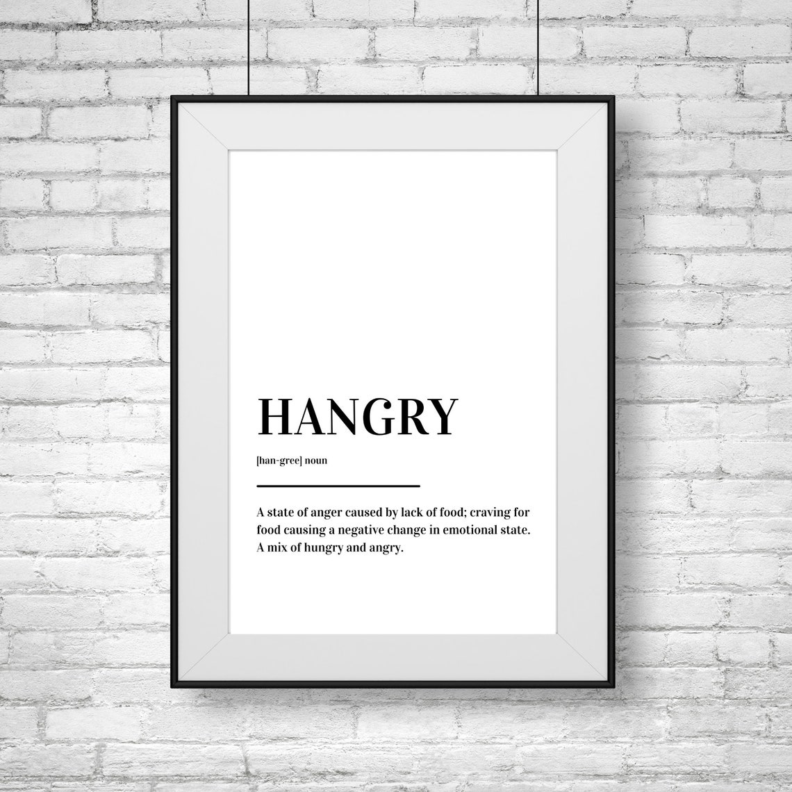 Hangry Definition Funny Dictionary Food Humor Black White Poster - Image 2