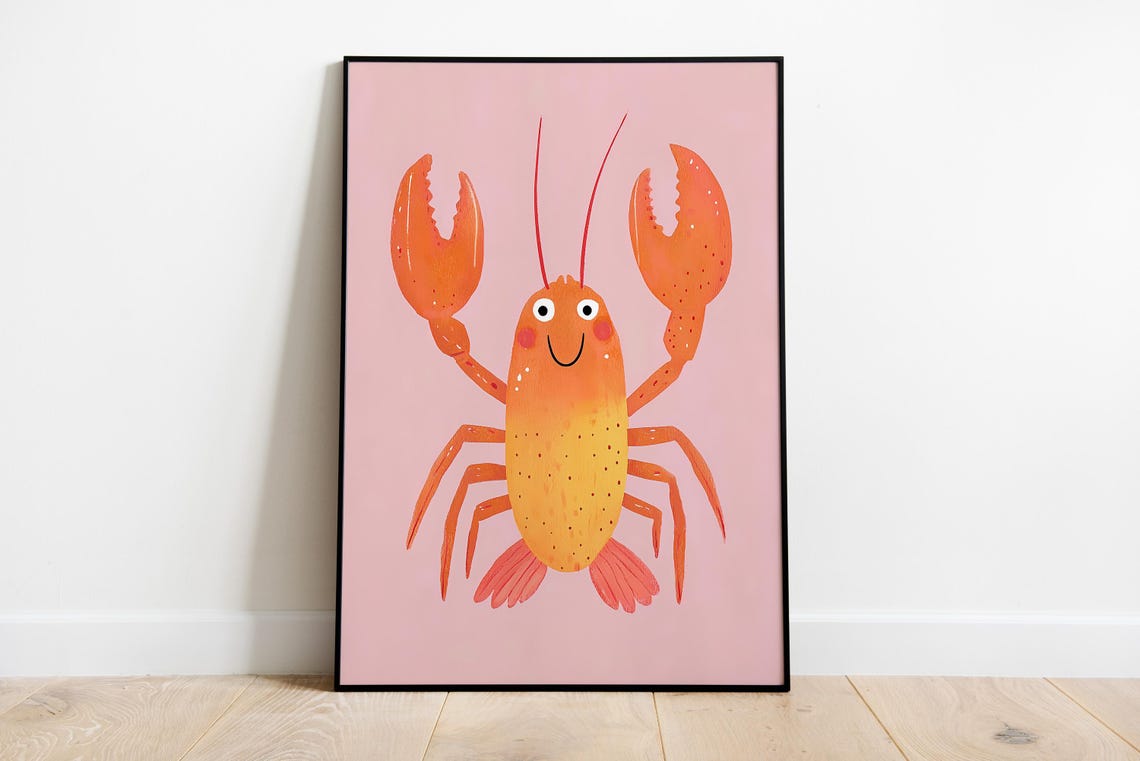Lobster Nursery Print Cute Lobster Poster Animal Nursery Wall Art Pink Nursery Decor Kids Room Illustration Toddler Playroom Artwork