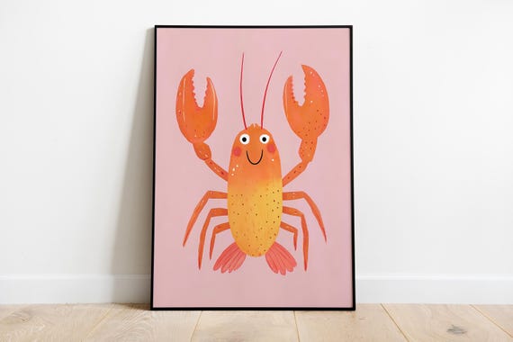 Lobster Nursery Print Cute Lobster Poster Animal Nursery Wall Art Pink Nursery Decor Kids Room Illustration Toddler Playroom Artwork