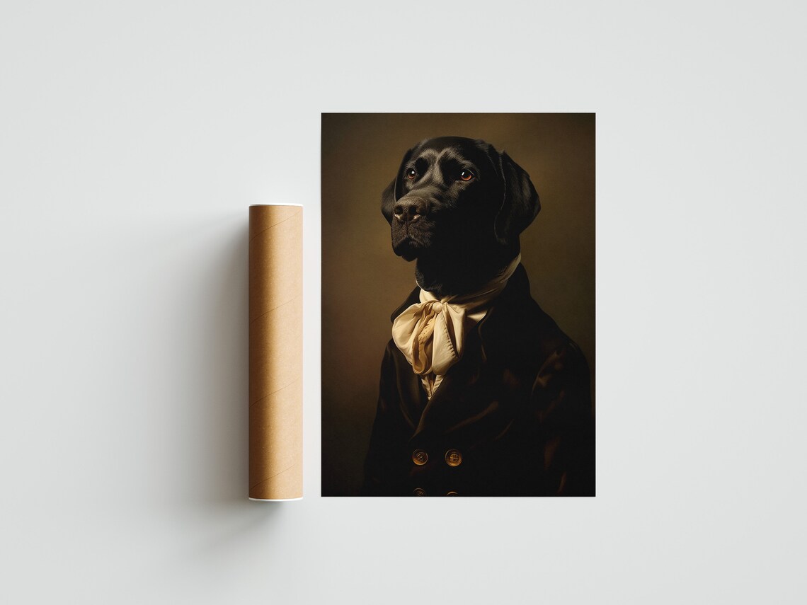 Black Labrador Renaissance Oil Painting Art Print - Image 3