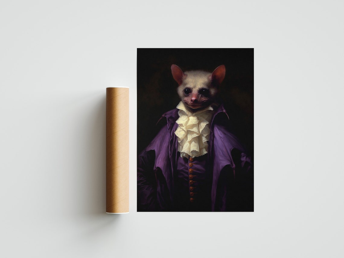 Spooky Bat in a Purple Baroque Coat Dark Gothic Portrait Poster - Image 4