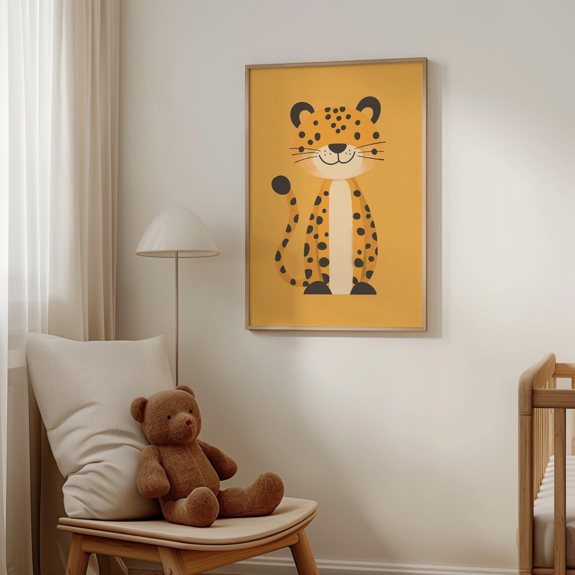 Adorable Spotted Cub Sitting on Mustard Yellow Nursery Poster - Image 5
