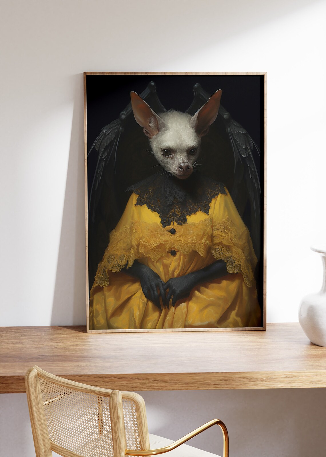 Albino Bat in a Yellow Lace Dress Dark Gothic Portrait Poster - Image 4