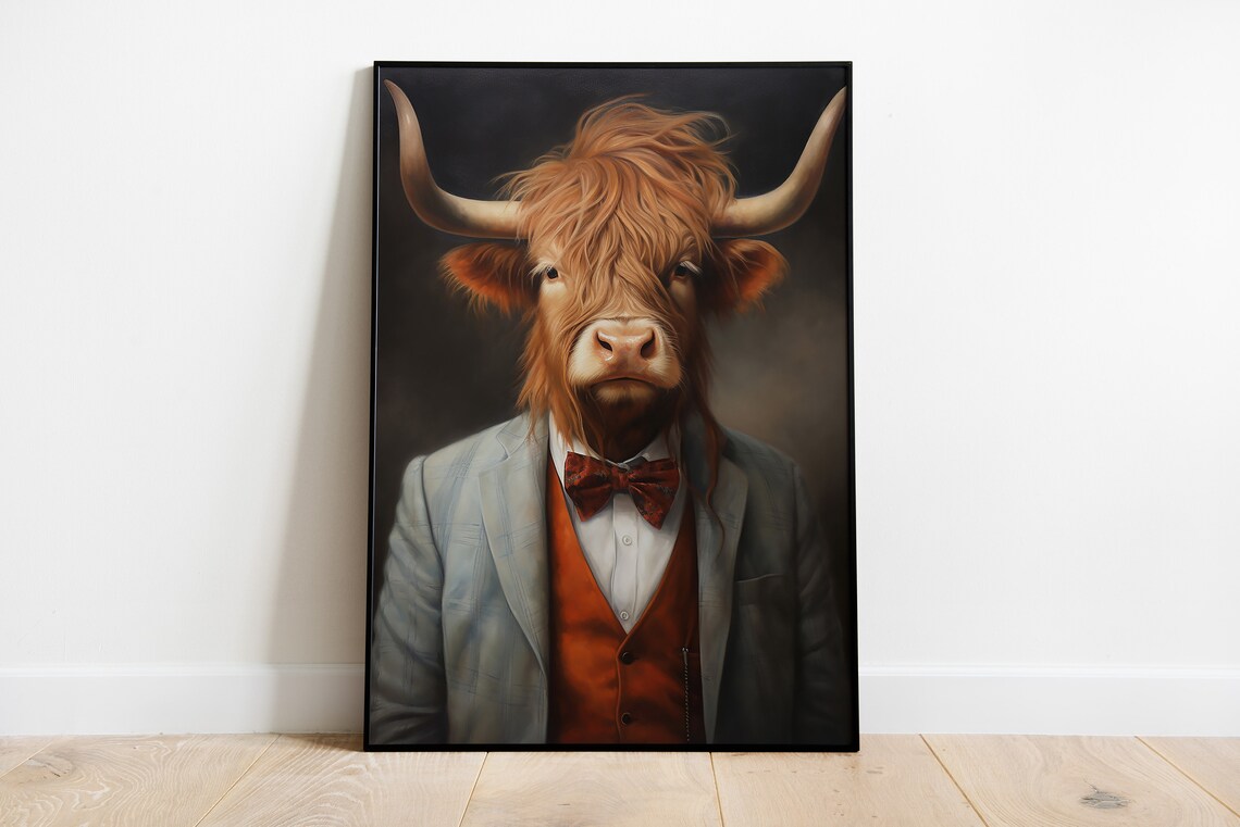 Highland Cow Portrait Print, Funny Animal Art