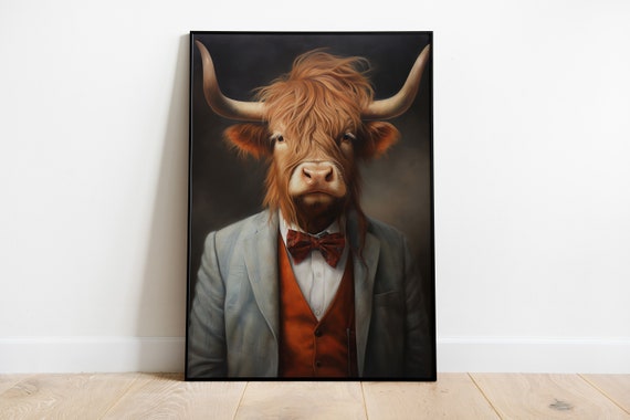 Highland Cow Portrait Print, Funny Animal Art
