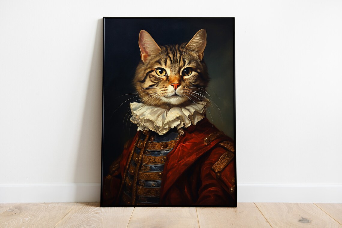 Renaissance Cat Portrait, Victorian Style Art Print