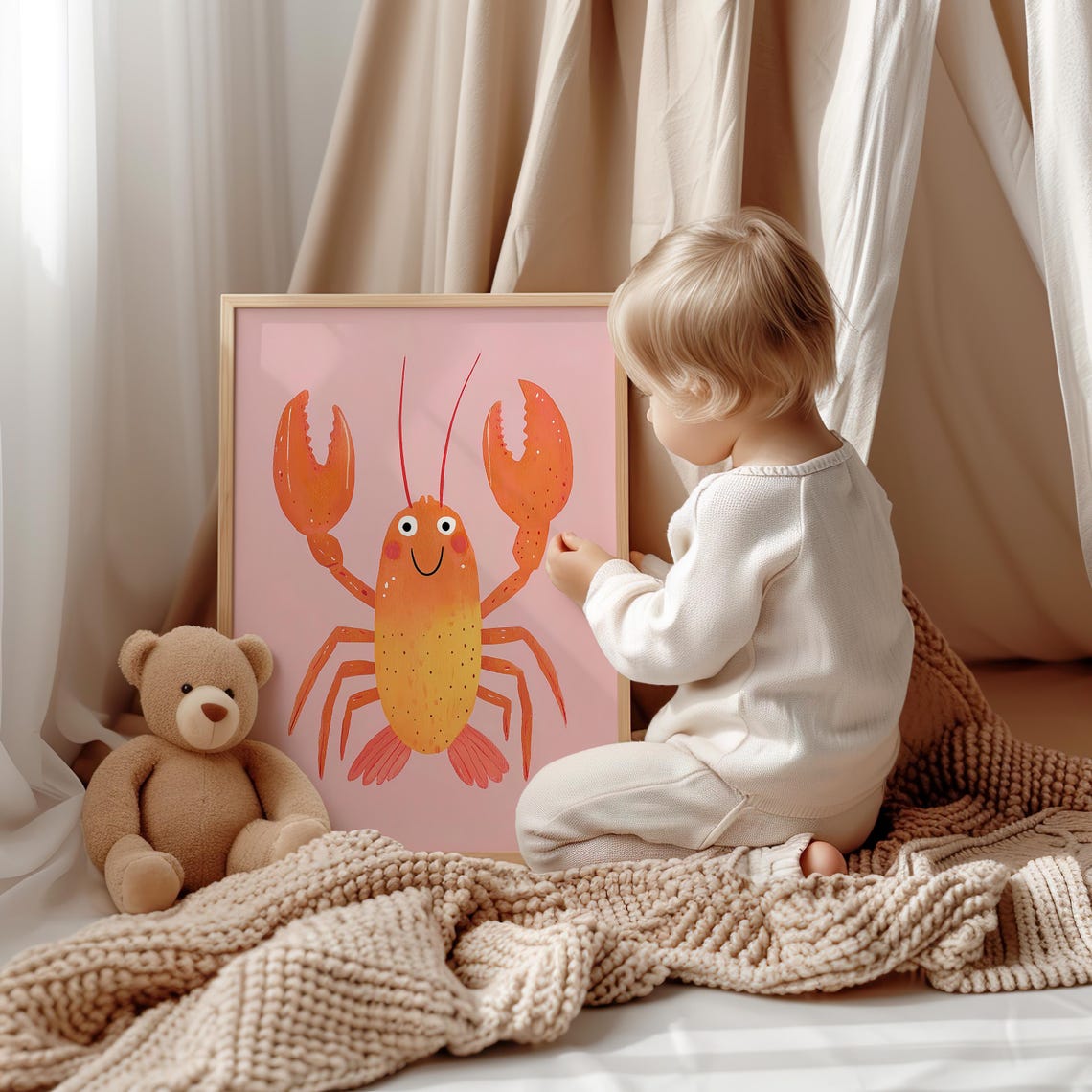 Lobster Nursery Print Cute Lobster Poster Animal Nursery Wall Art Pink Nursery Decor Kids Room Illustration Toddler Playroom Artwork - Image 5