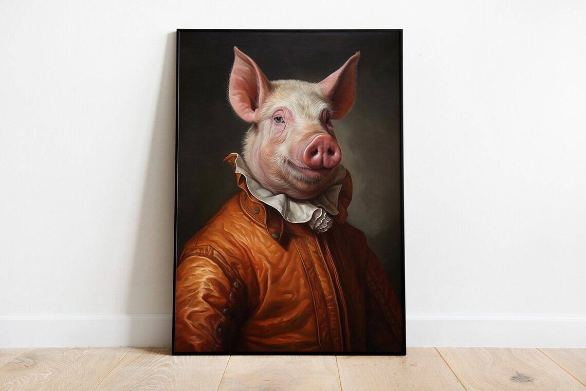 Renaissance Pig Portrait Nobleman Silk Jacket Funny Animal Poster