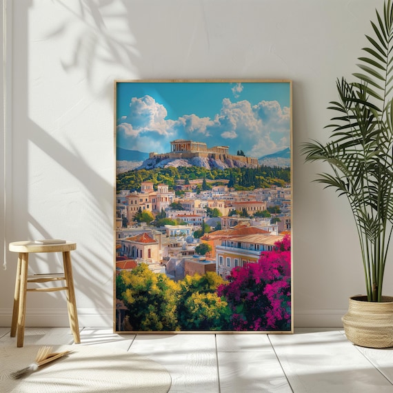 Watercolor Athens Travel Poster, Acropolis of Athens