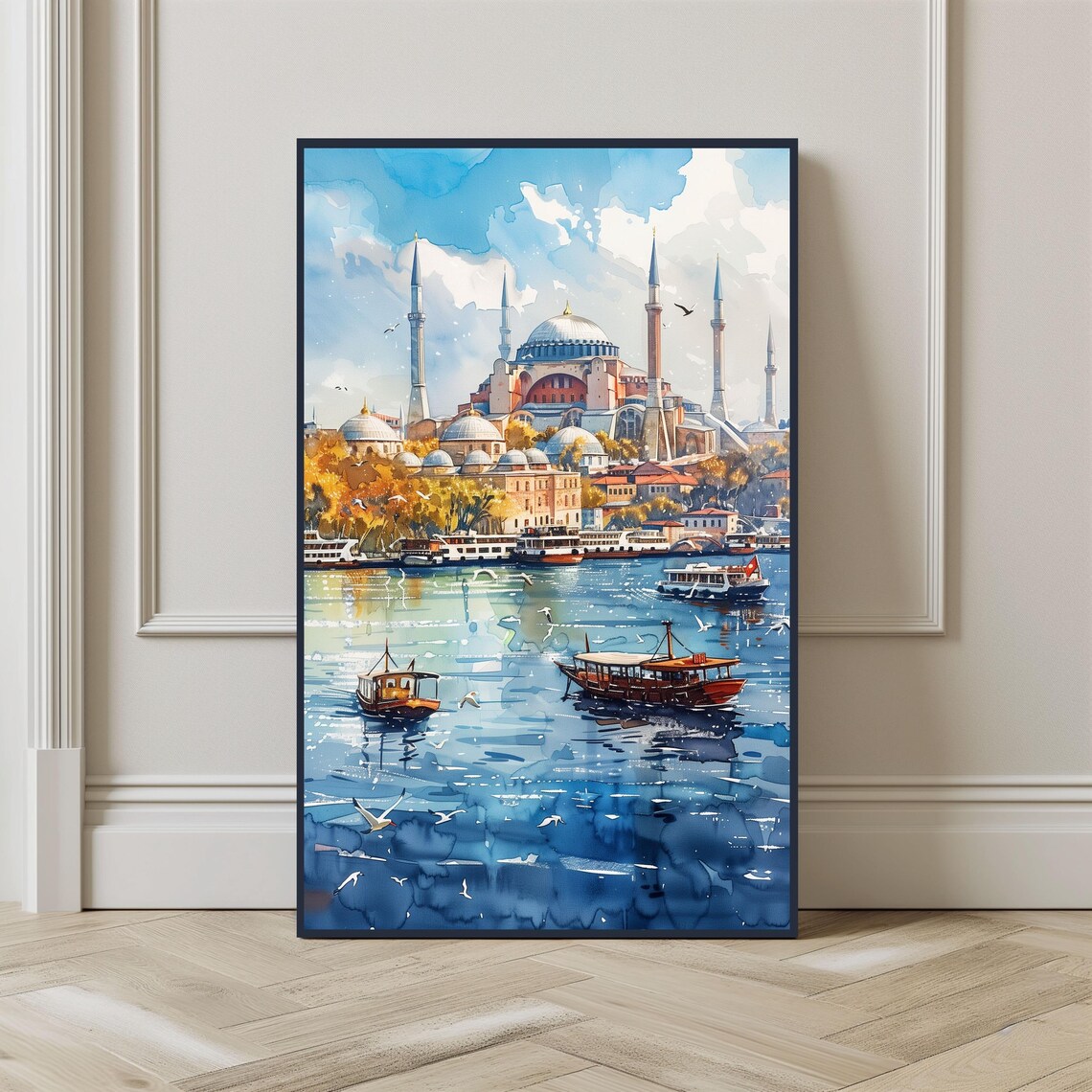Watercolor Istanbul Travel Poster, Hagia Sophia Turkey