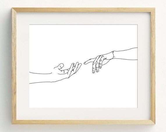 Hands Line Art Print, Black and White Minimalist