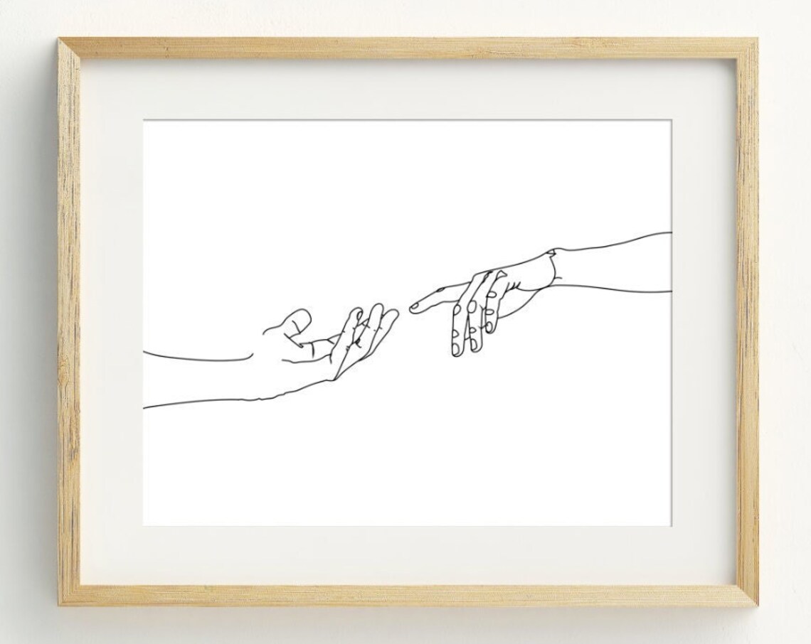 Hands Line Art Print, Black and White Minimalist
