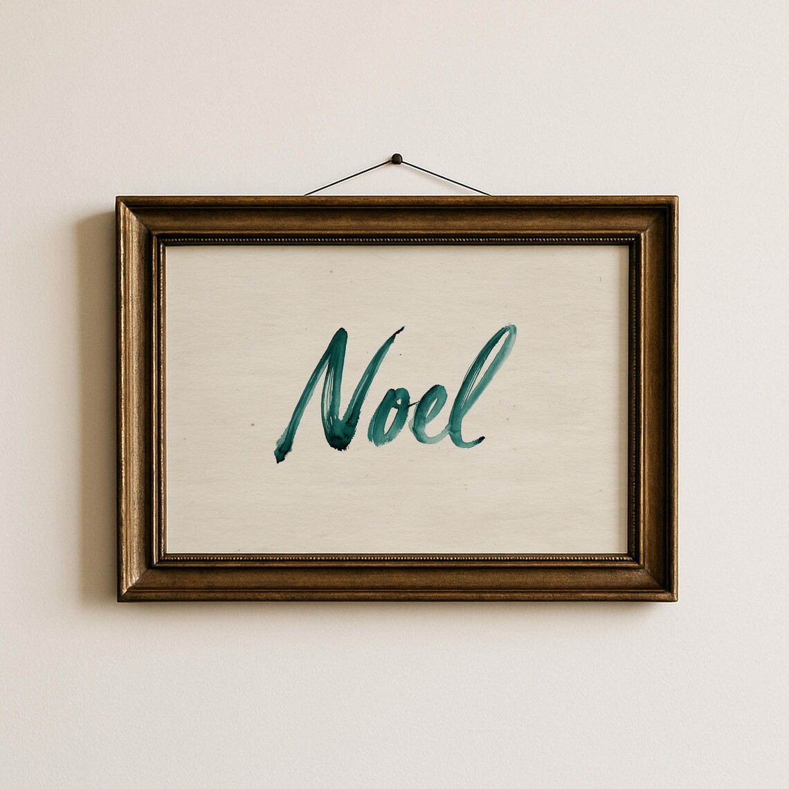 Handwritten Noel Script Green Brush Minimal Christmas Holiday Art Poster