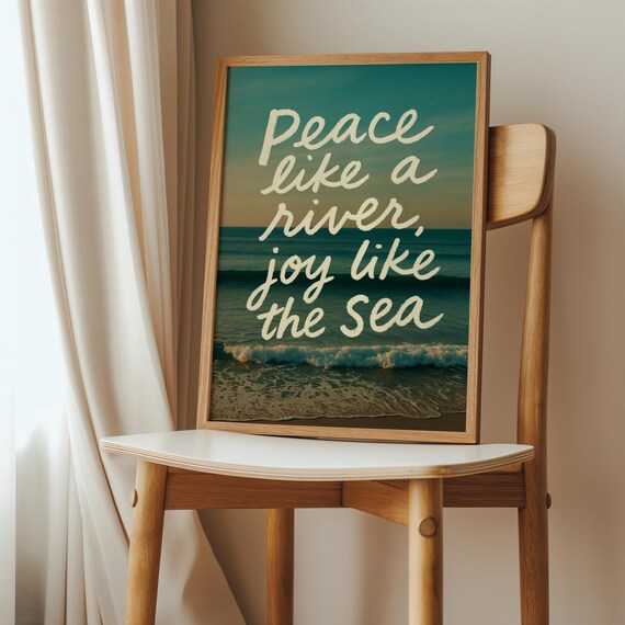 Coastal Christian Wall Art Peace Like A River Scripture Print