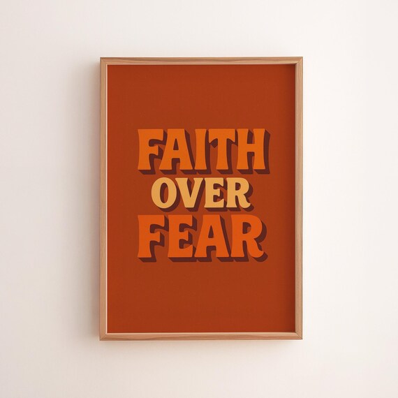Faith Over Fear Retro Orange Typography Inspirational Poster
