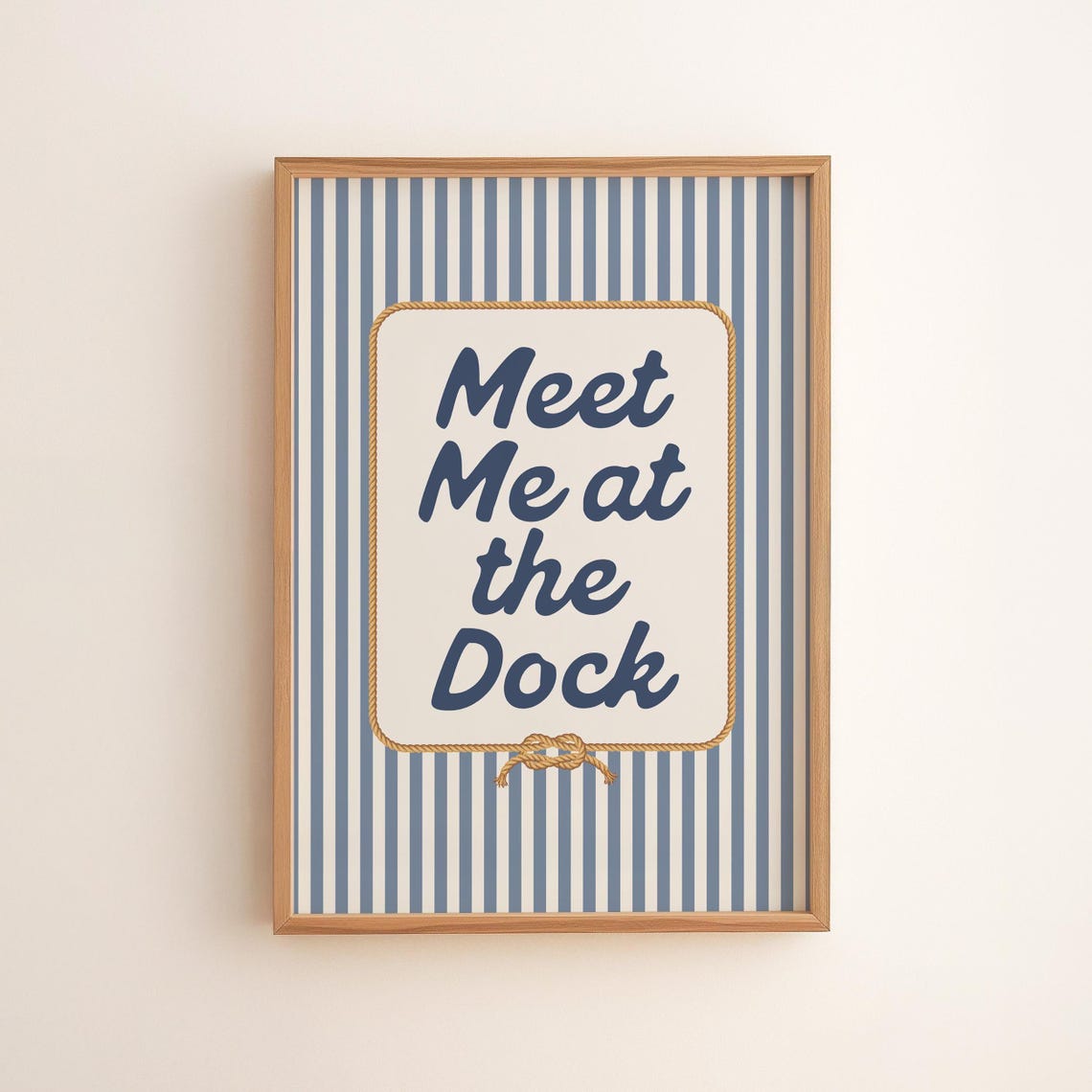 Meet Me At The Dock Navy Script Nautical Striped Quote Art Print