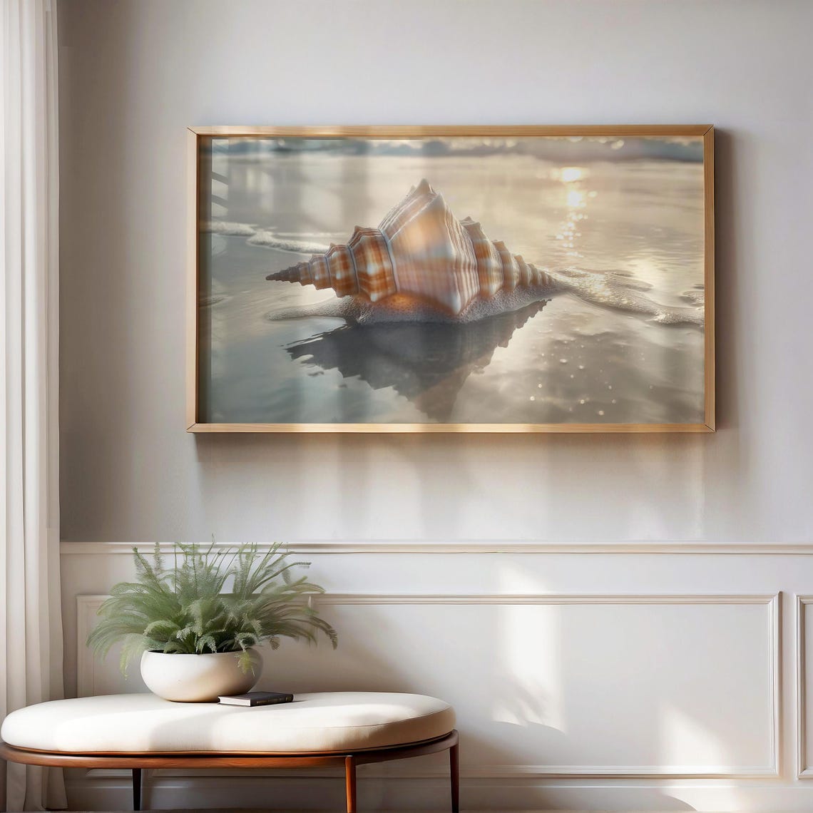 Beautiful Seashell On Wet Sand Golden Sunset Beach Photo Poster