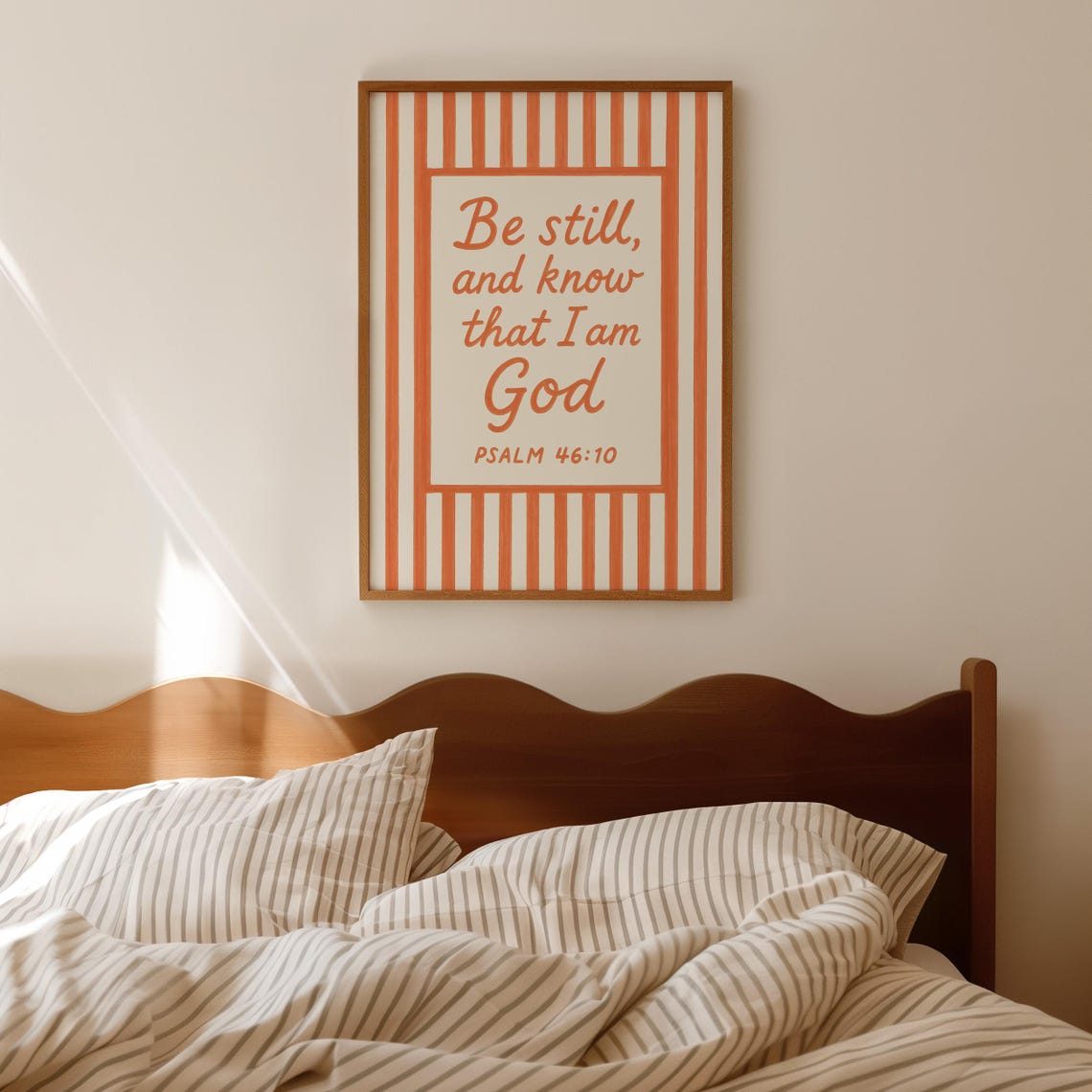 Be Still And Know That I Am God Orange Striped Scripture Print