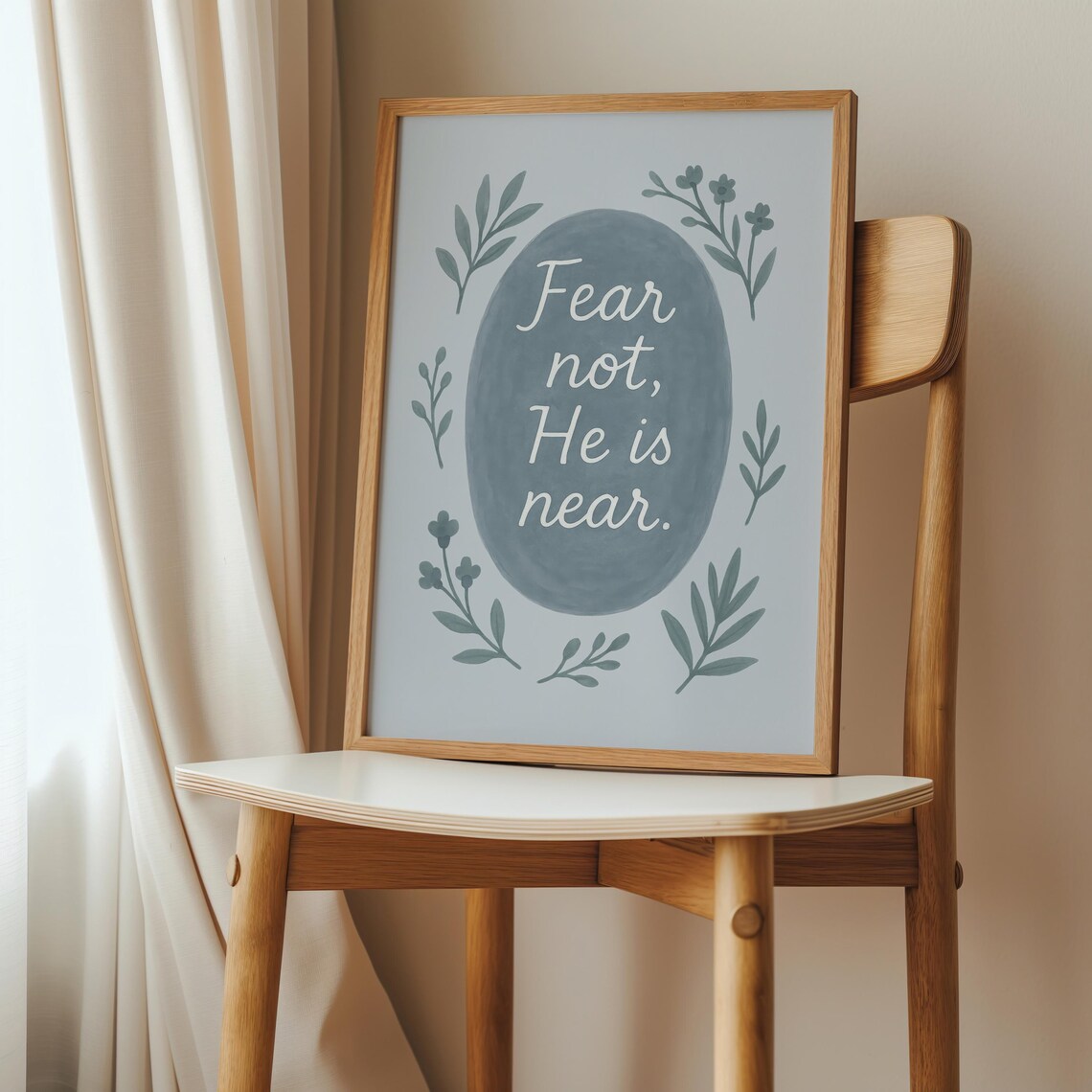 Fear Not He Is Near Print Misty Blue Christian Scripture Art