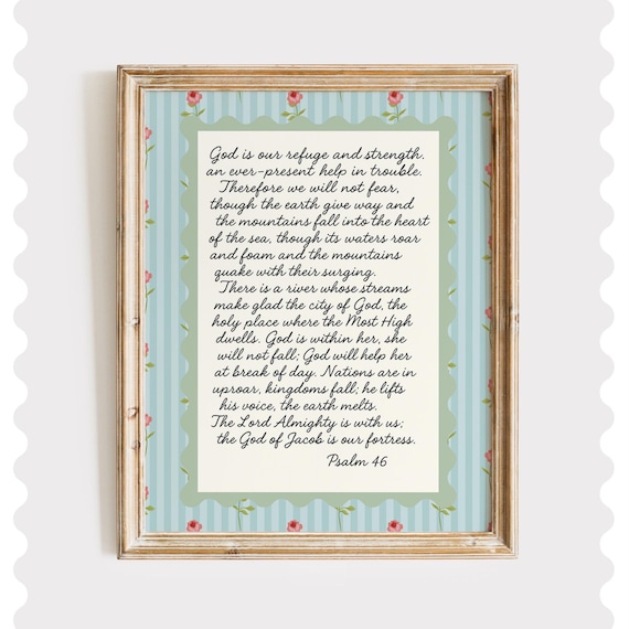 Psalm 46 God Is Our Refuge Vintage Floral Scripture Decor Poster