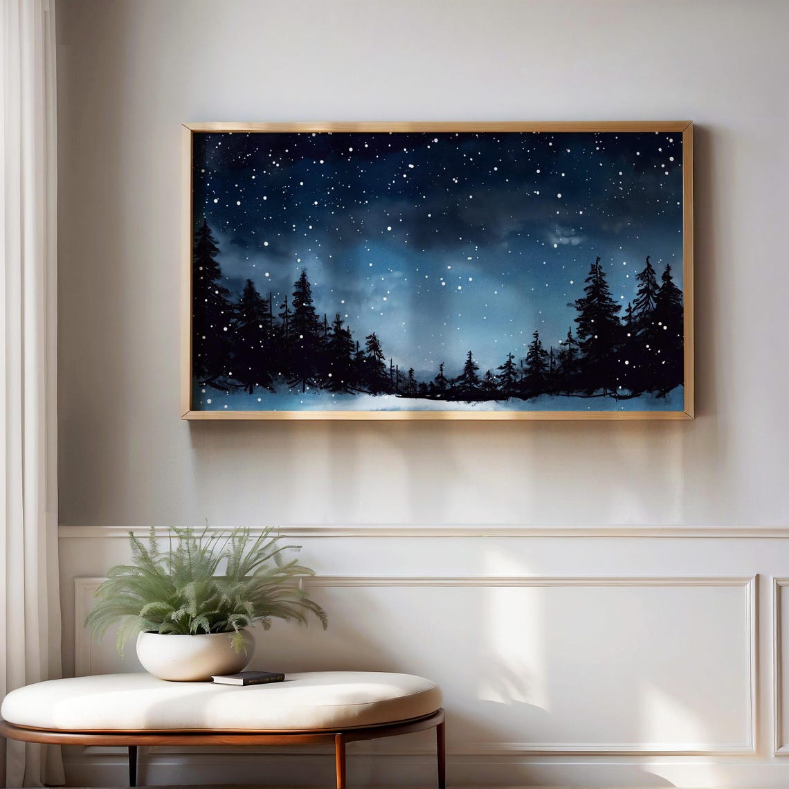 Winter Night Mountain Landscape Painting Frame Tv Art