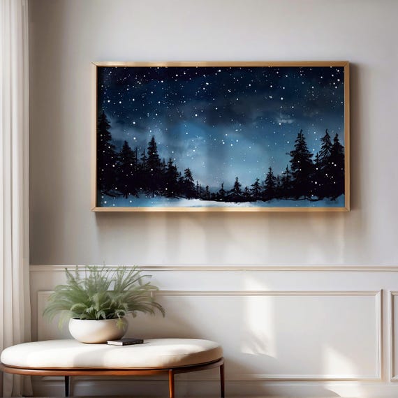 Winter Night Mountain Landscape Painting Frame Tv Art