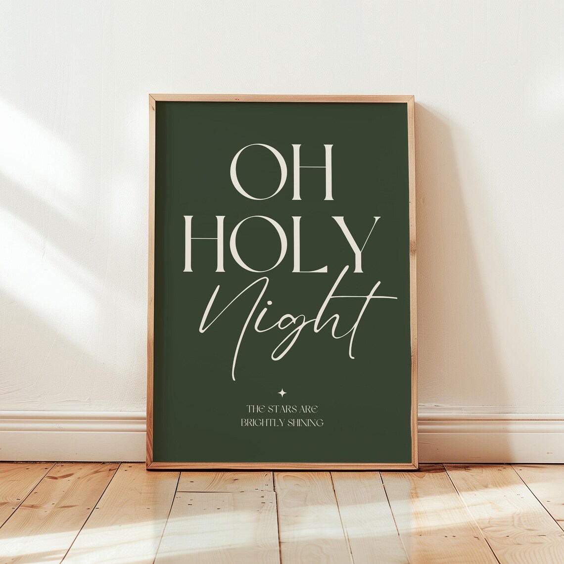 Oh Holy Night Stars Are Brightly Shining Forest Green Christmas Poster