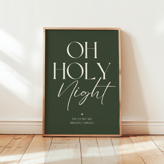Oh Holy Night Stars Are Brightly Shining Forest Green Christmas Poster