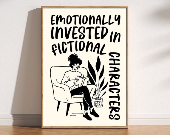 Fictional Characters Book Lover Retro Doodle Art Print
