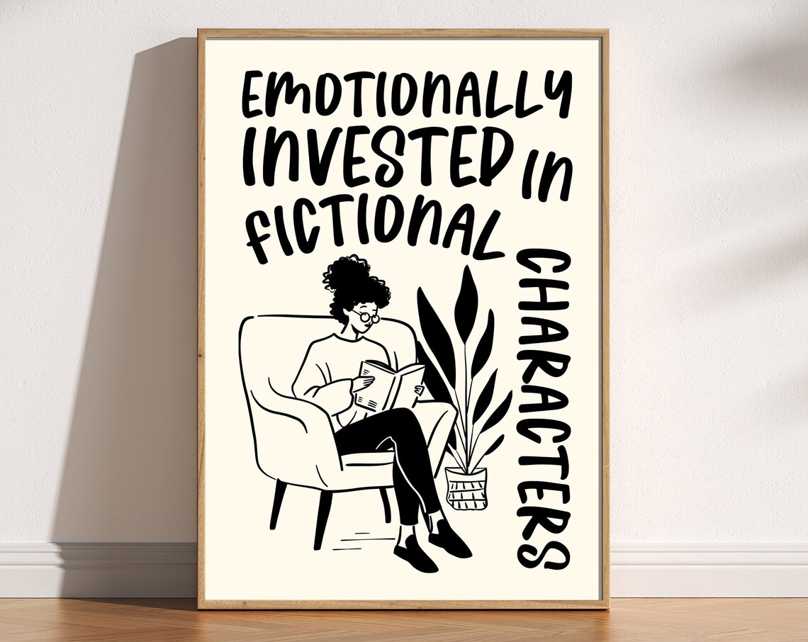 Fictional Characters Book Lover Retro Doodle Art Print