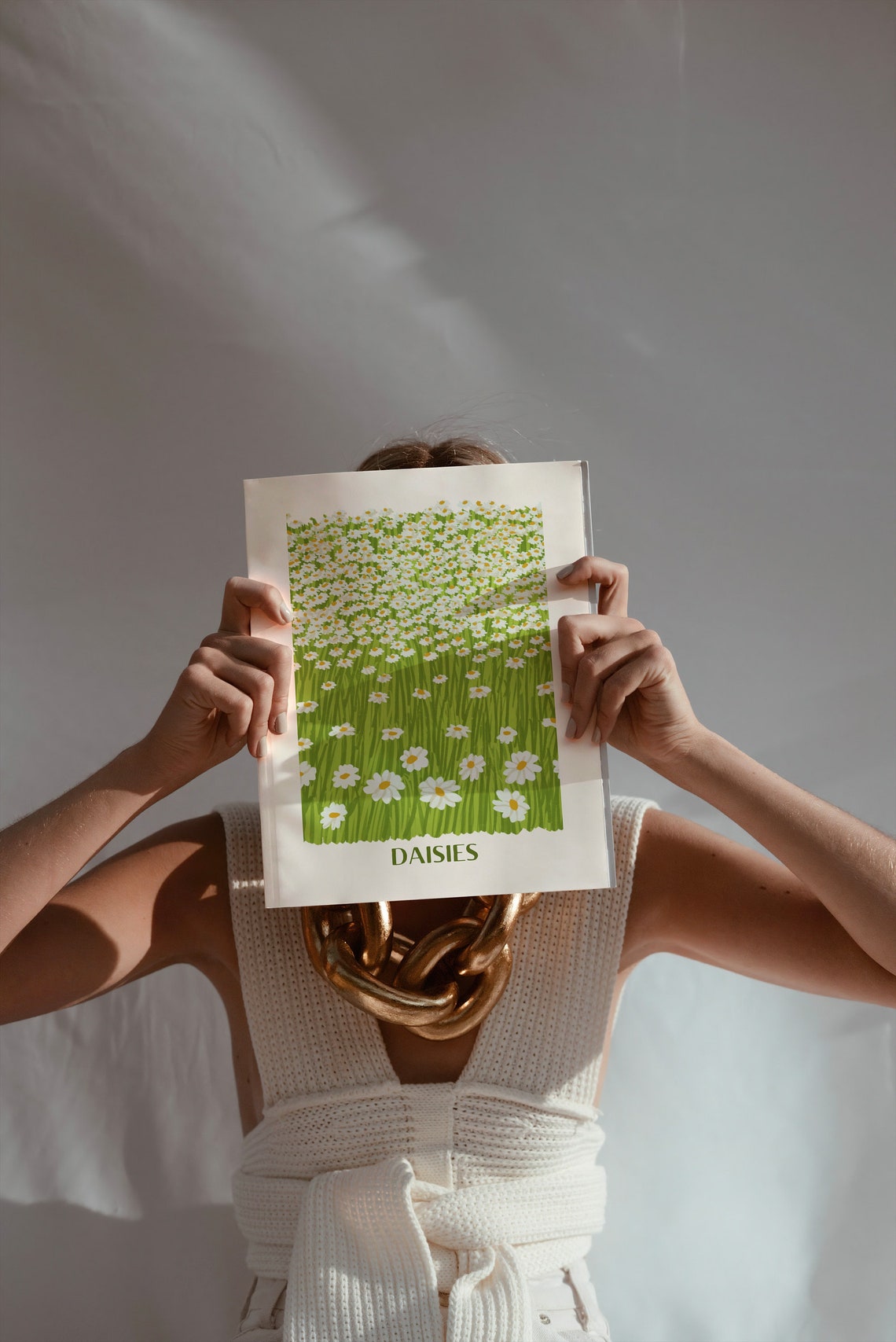 Daisies Field Wildflower Meadow Green Botanical Floral Wall Art - Image 3