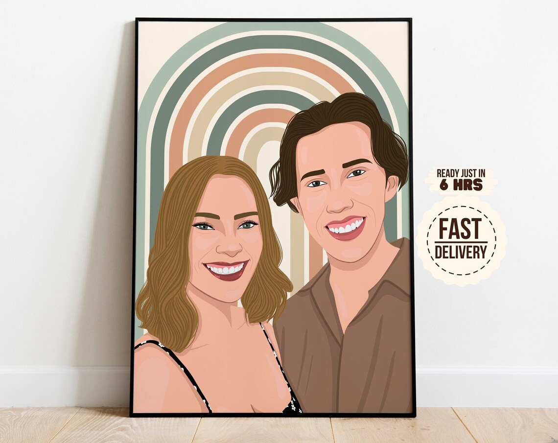 Custom Couple Portrait Rainbow Arches Smiling Art Photo Print