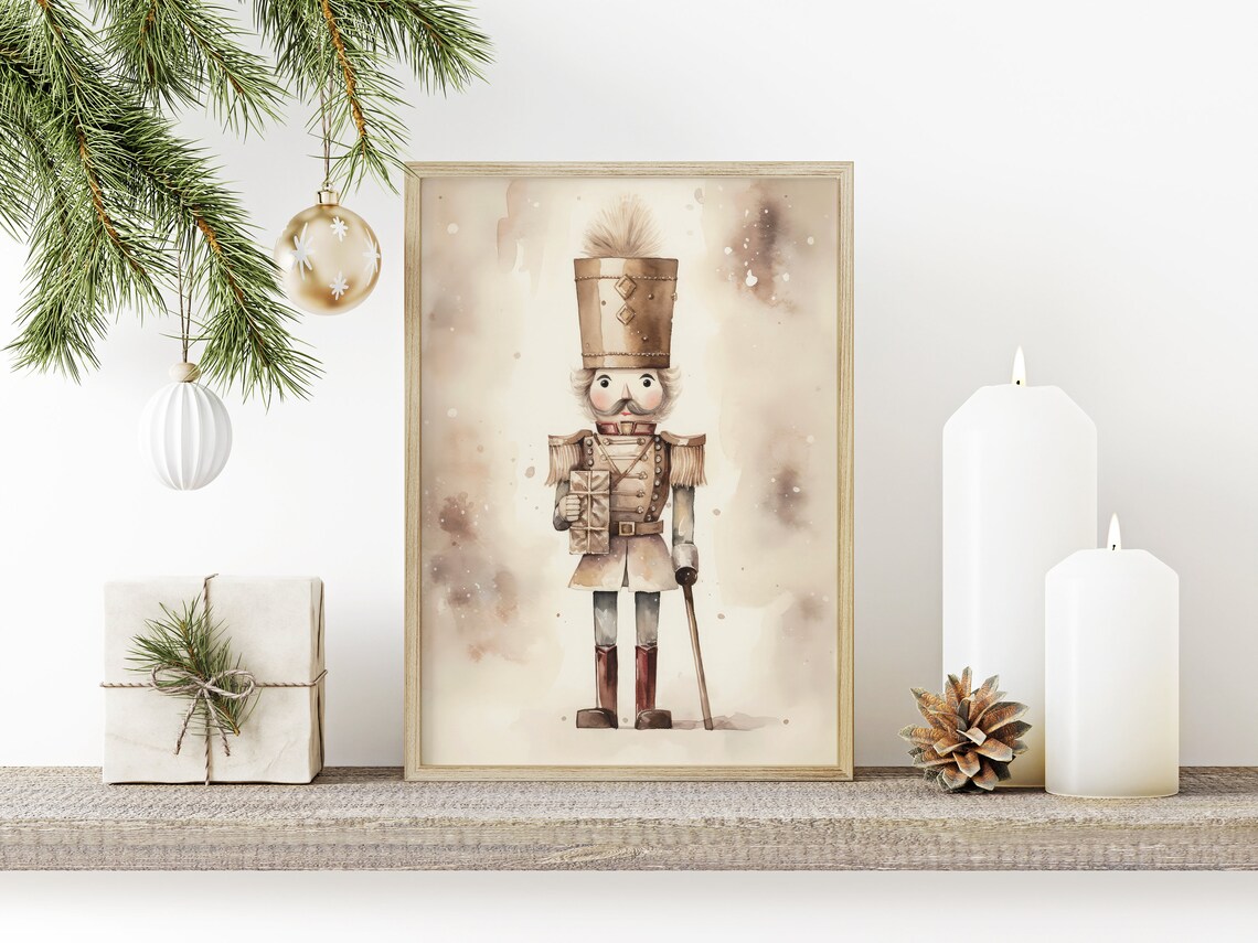 Christmas Nutcracker Vintage Neutral Holiday Art Print - Image 2
