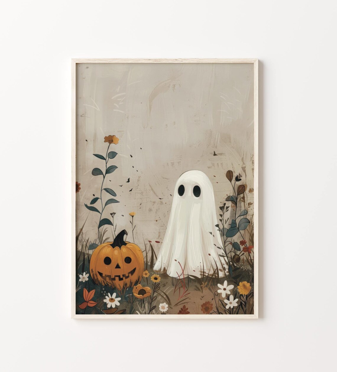 Cute Ghost With Halloween Pumpkin, Watercolor Art Print - Image 4