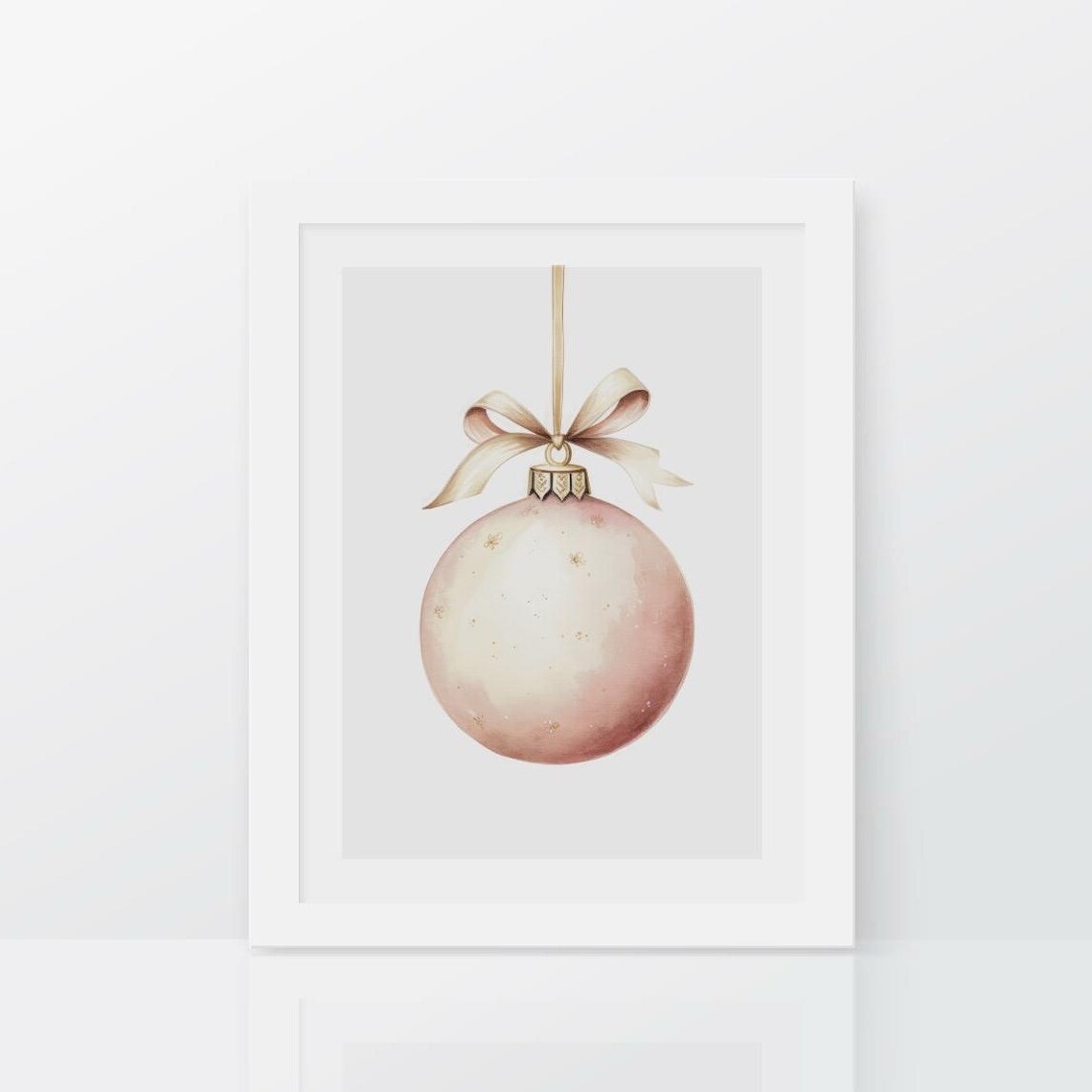 Blush Pink Christmas Ornament Ribbon Watercolor Holiday Poster - Image 4