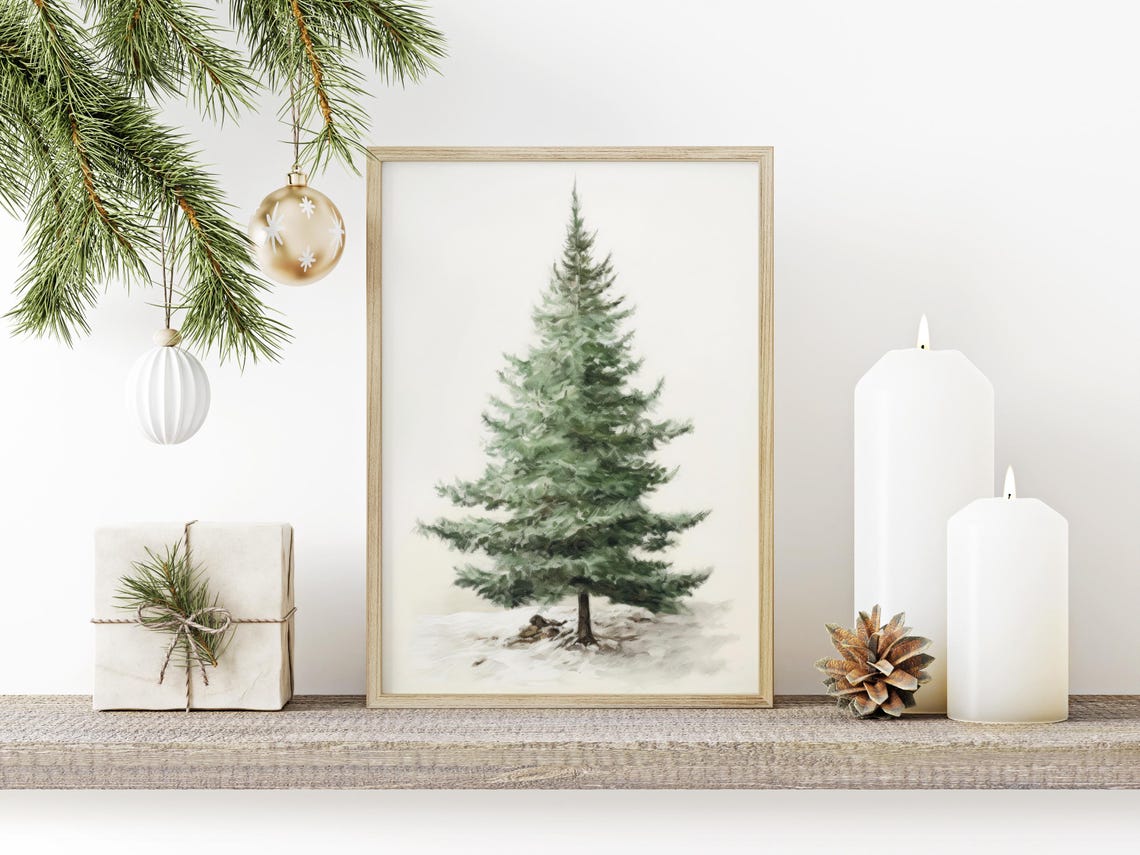 Lone Evergreen Pine Tree Simple Minimalist Winter Christmas Poster - Image 3