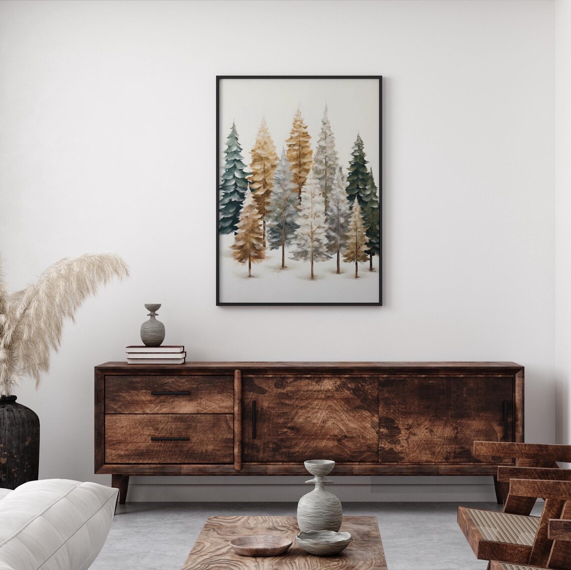Rustic Winter Tree Art Print, Neutral Christmas Decor - Image 3