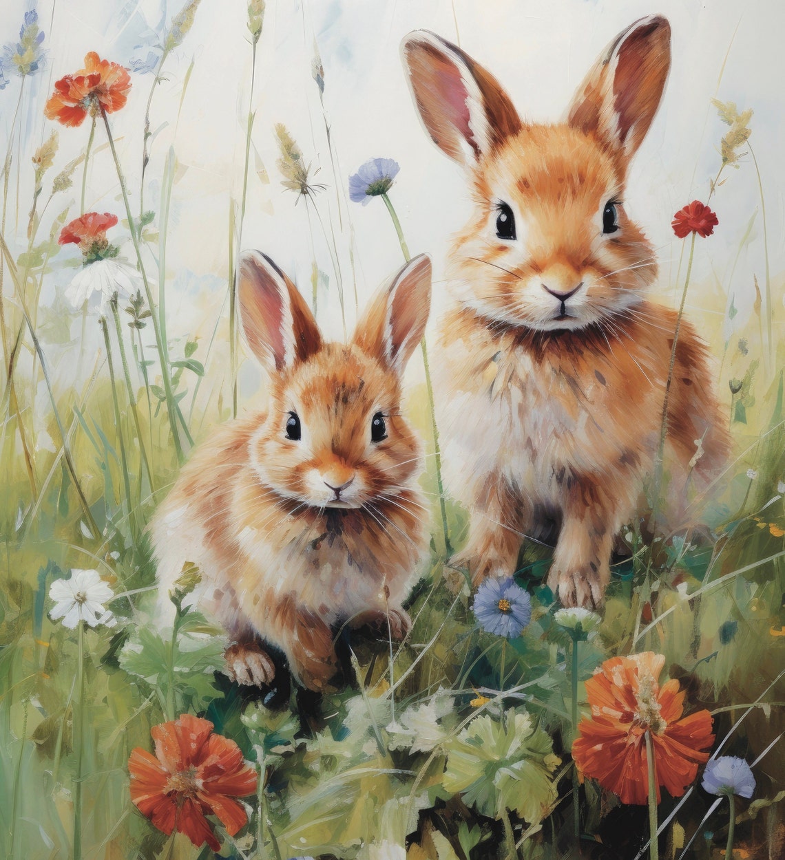 Two Bunnies In Wildflower Field Vintage Spring Easter Poster - Image 6