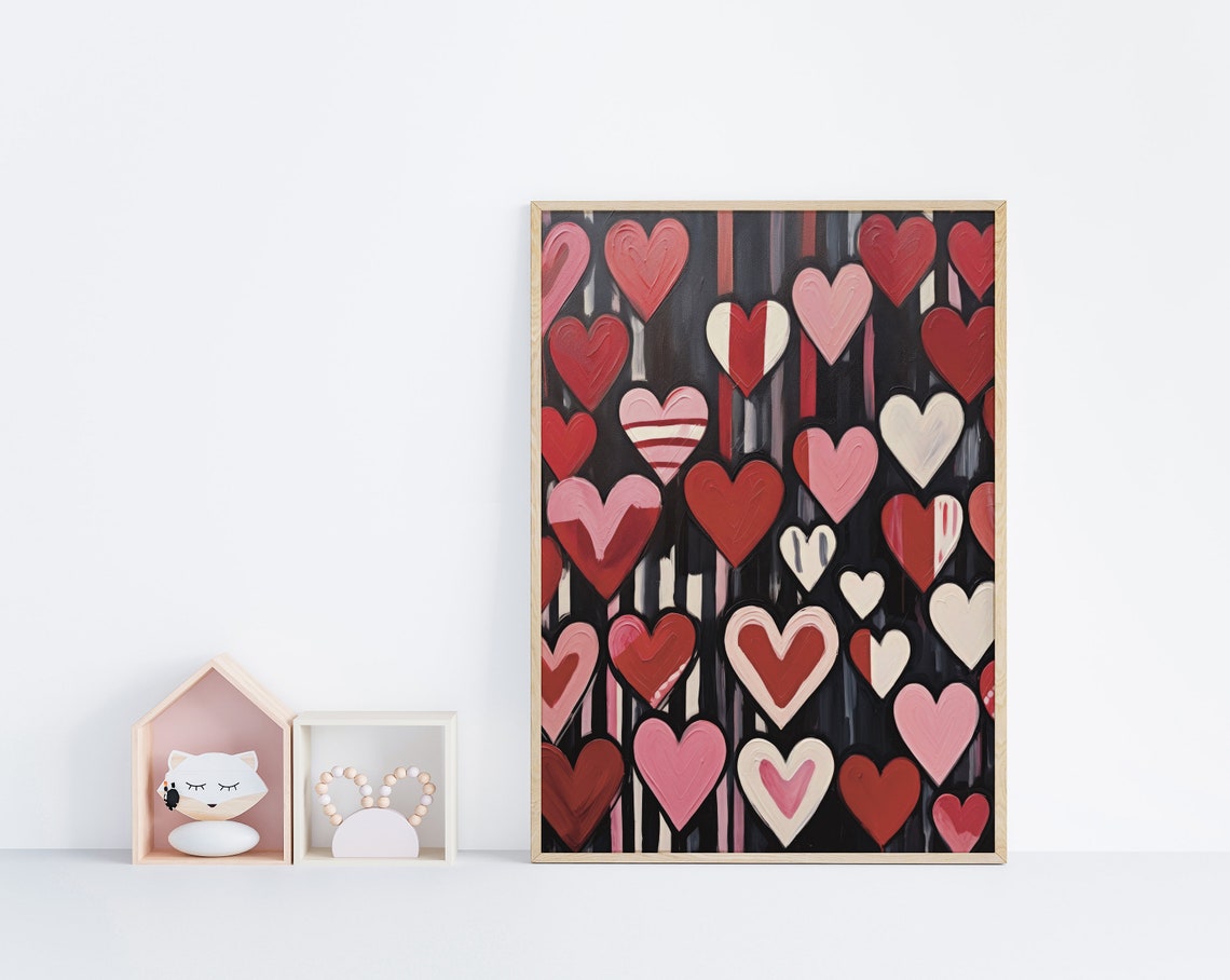 Red Pink Pop Art Hearts Black Background Bold Valentine Poster - Image 4