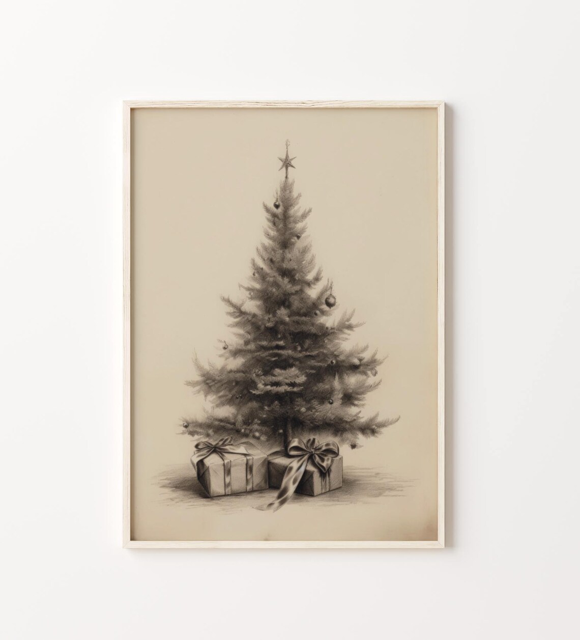 Sepia Pencil Sketch Christmas Tree With Gifts Vintage Holiday Poster - Image 3