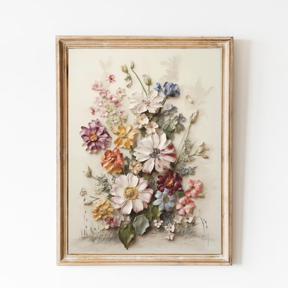 Colorful Spring Wildflower Bouquet Oil Painting Pastel Poster
