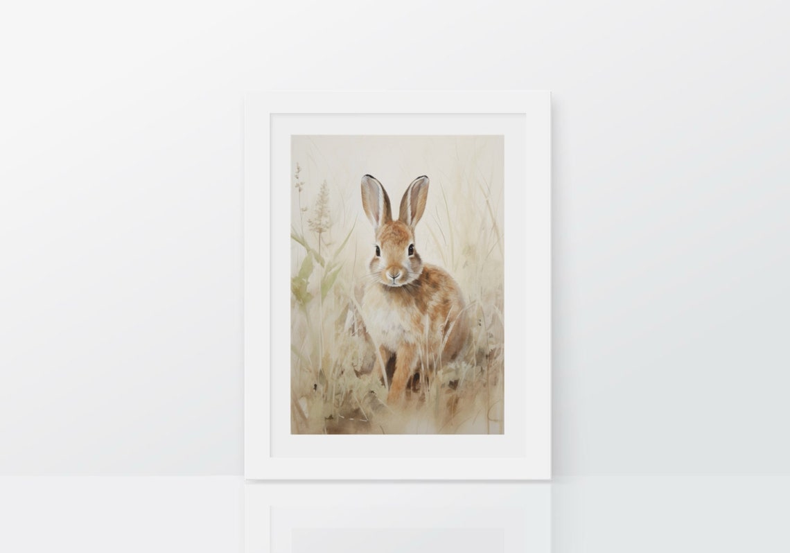 Brown Bunny In Tall Grass Soft Neutral Vintage Spring Poster - Image 4
